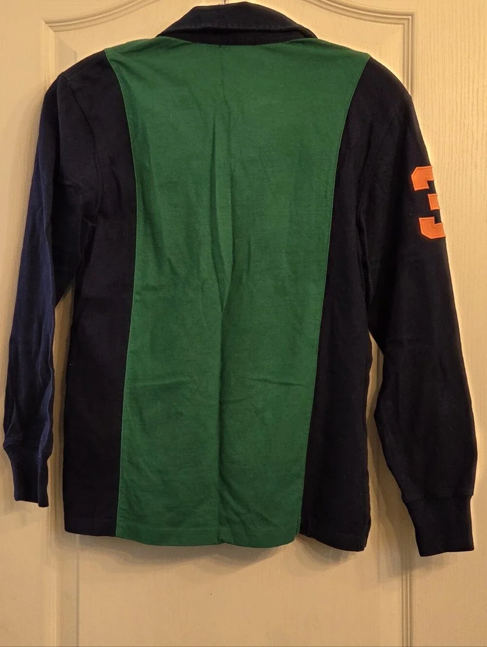 Ralph Lauren Green & Navy Long Sleeve Rugby ShirtOrange Pony Kid Size M (10-12)